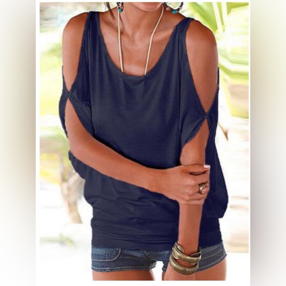 NWT navy open shoulder top selling remaining inventory from closed boutique